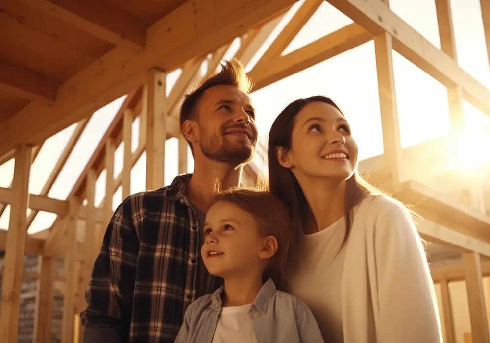 Une famille visite sa nouvelle construction